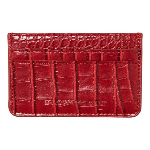 Red Vegan Leather Crocodile Card and ID Wallet - Picture 2 of 8